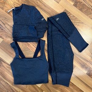 ALO Yoga Set Leggings, Sports Bra, Long sleeve Shirt